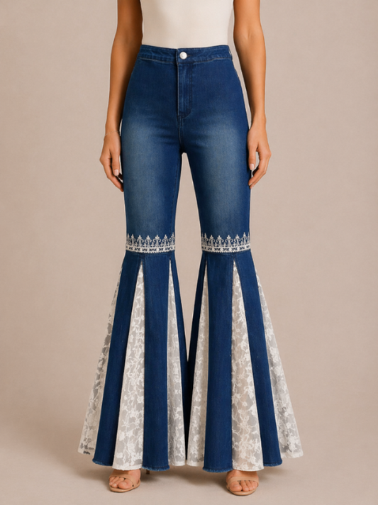 Gharara Jeans Transformable Lace Flare Denim Front