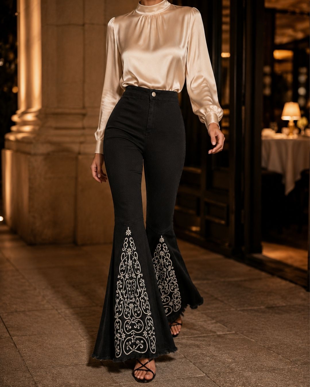 Black ShiftFlare Embroidered Jeans Lifestyle