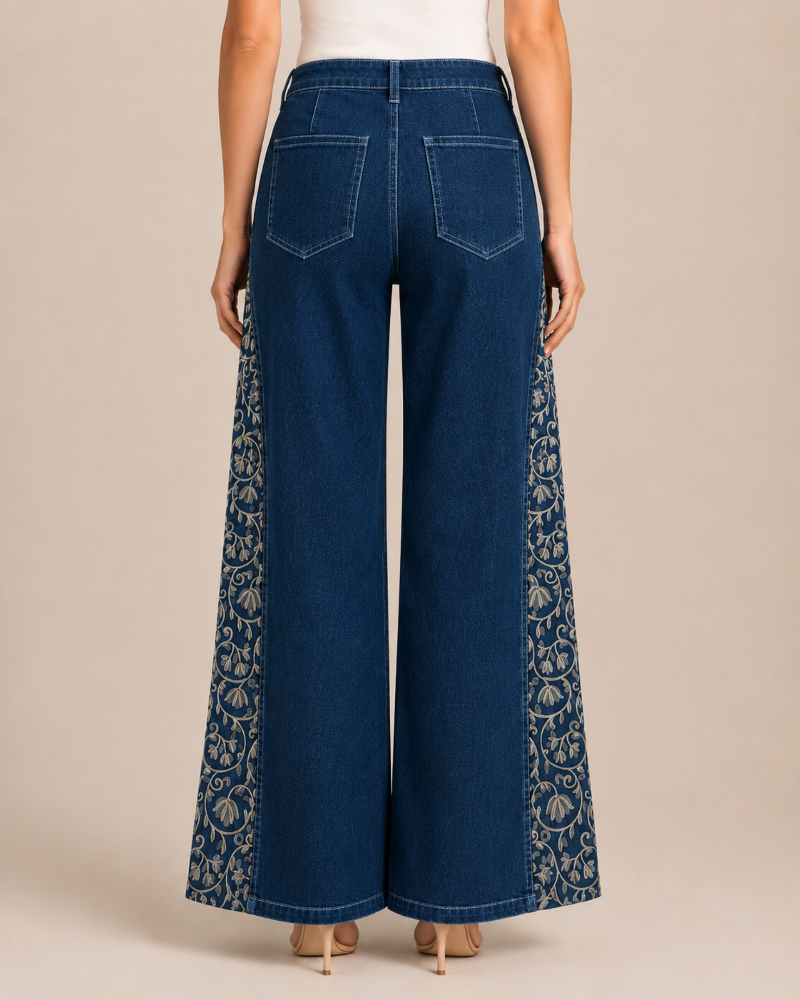 DuoCut transformable wide leg jeans back view on model