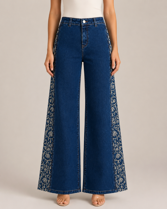 DuoCut transformable wide leg jeans front view on model