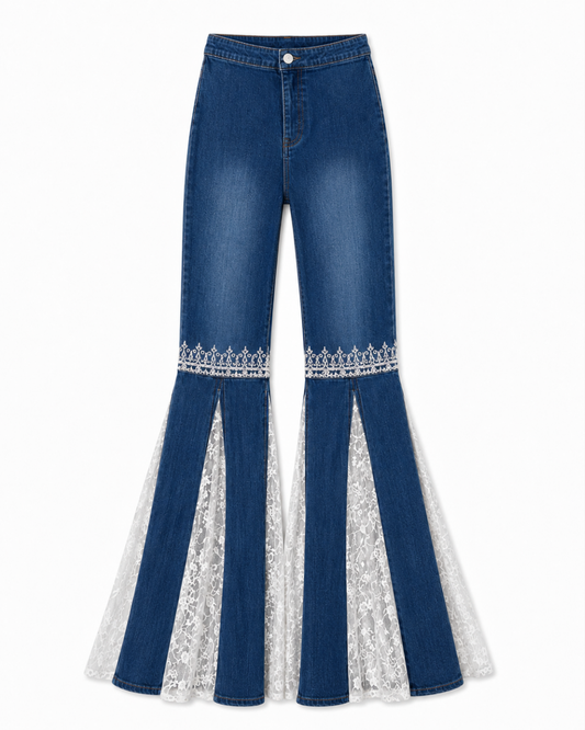 GHARARA JEANS - Transformable Embroidered Lace Flare Denim