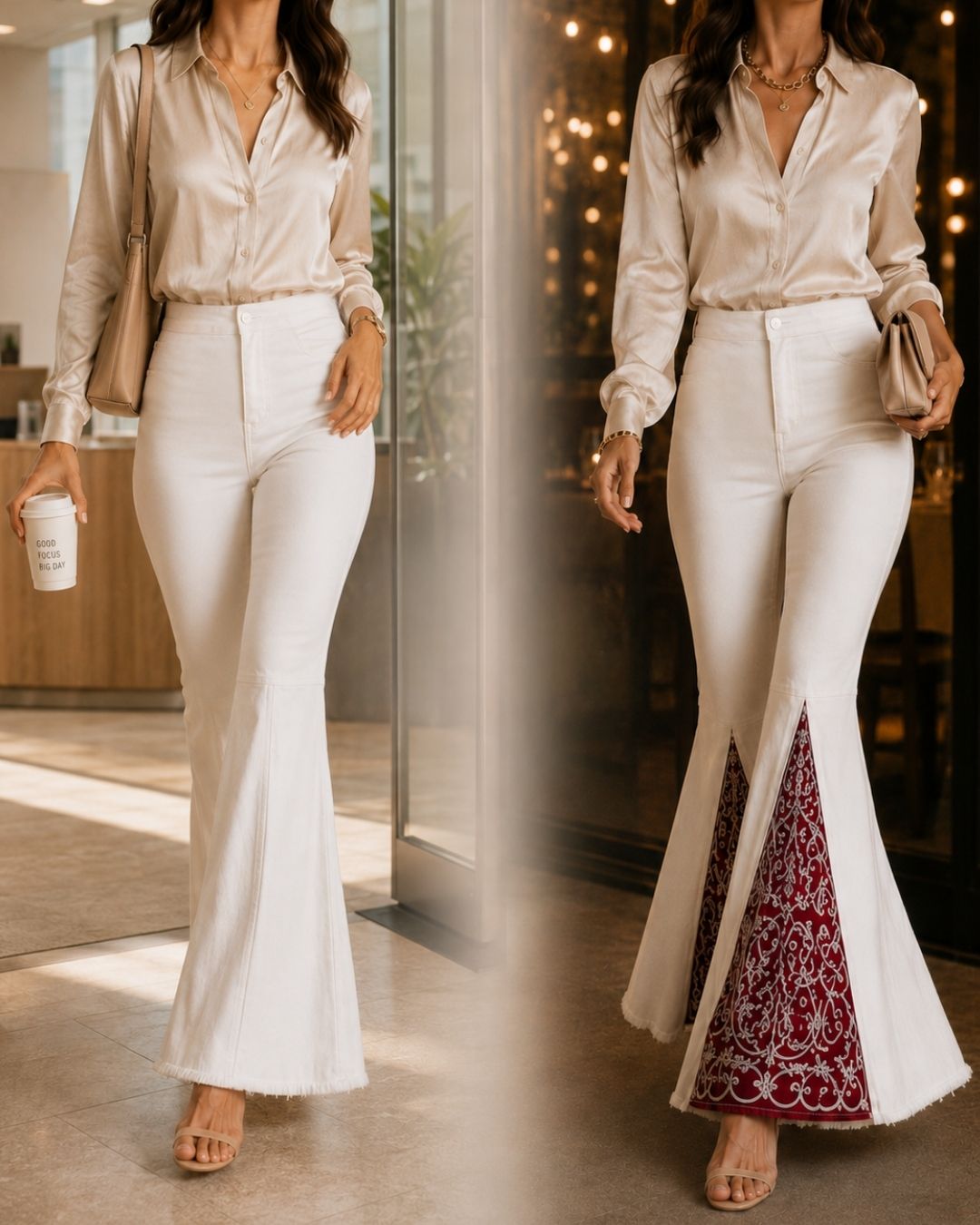Ivory Red ShiftFlare embroidered Jeans Transformation