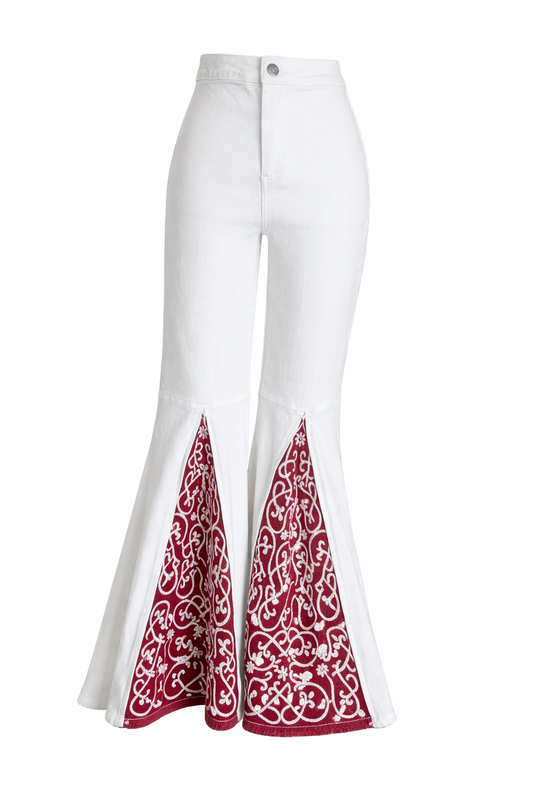 Ivory red shiftflare with embroidery reveal