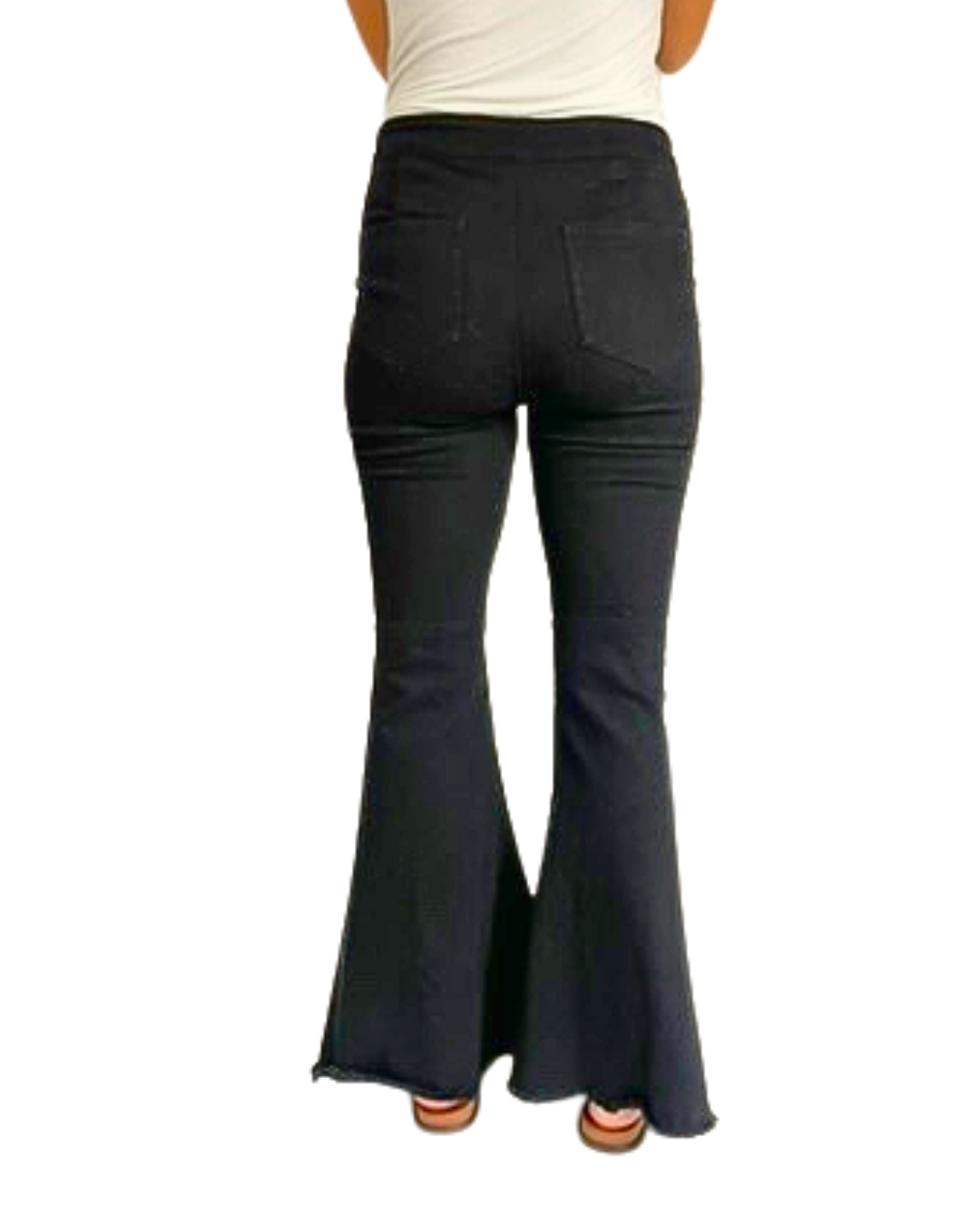 Back side view of the shiftflare black jeans